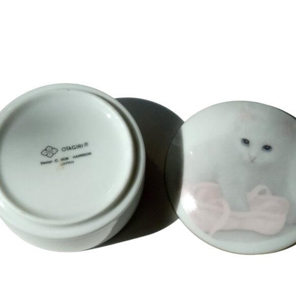 Otagiri Vintage Porcelain Trinket Box, White Kitten with Ballet Shoe, Cute - Picture 13 of 13